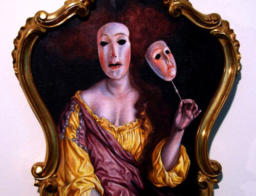 Masken Triptychon rot